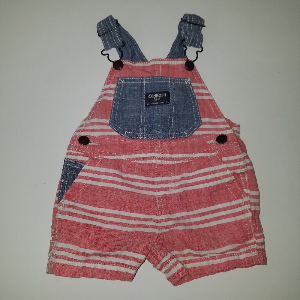 OshKosh B'Gosh Baby Shortalls 6 Months Boy Girl Red White Blue Shorts Overalls